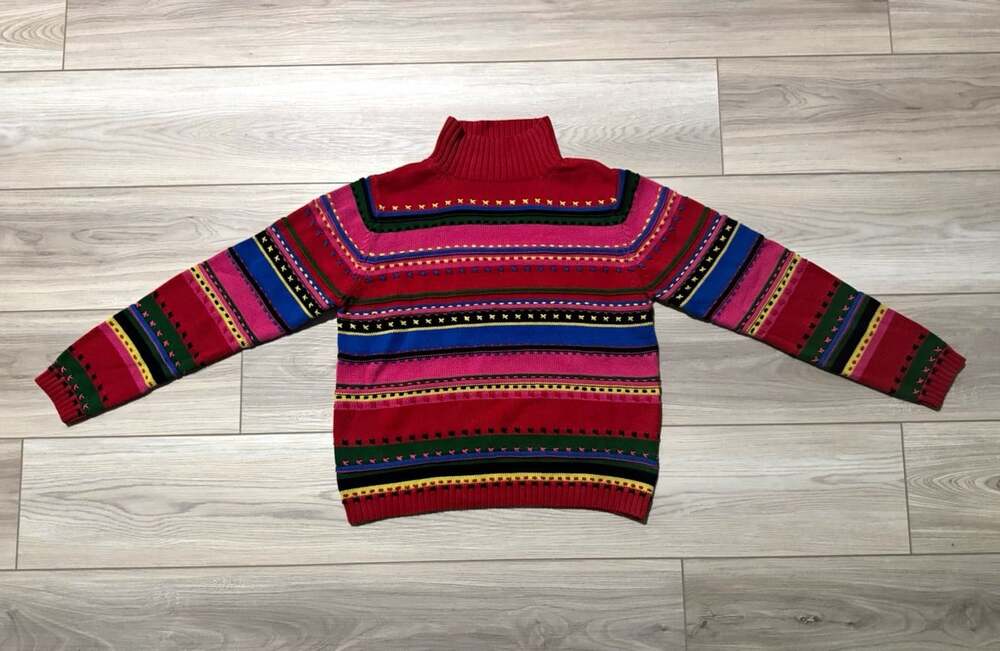 Vintage Pendleton Sweater Womens M Striped Cotton Knit Mock Neck Made in Japan